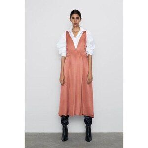 Zara Dusty Pink Satin Plunge V-Neck A-Line Dress Wide Straps Rounded Back